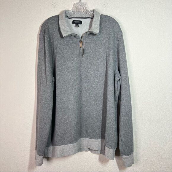 Nordstrom Two Tone Gray Rib Zip Front Mock Neck Long Sleeve‎ sweatshirt Men’s XL - Picture 1 of 7